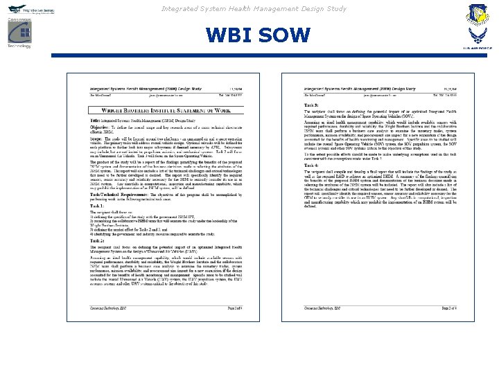 Integrated System Health Management Design Study WBI SOW 