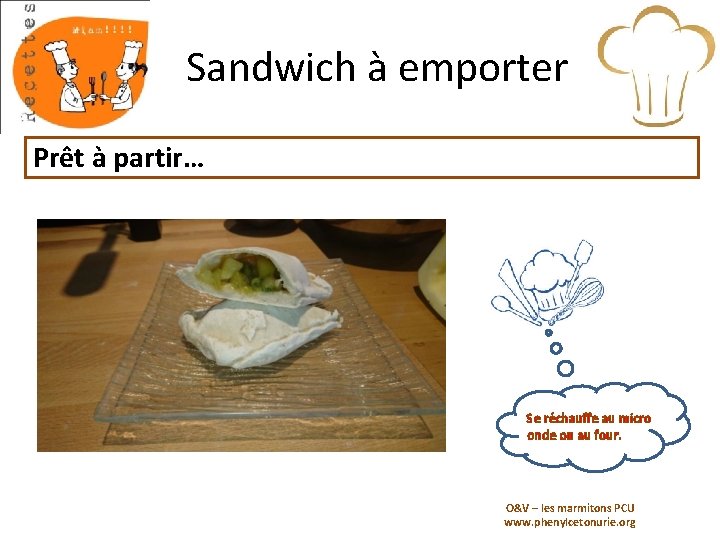 Sandwich à emporter Prêt à partir… Se réchauffe au micro onde ou au four.