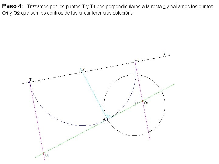 Paso 4: Trazamos por los puntos T y T 1 dos perpendiculares a la