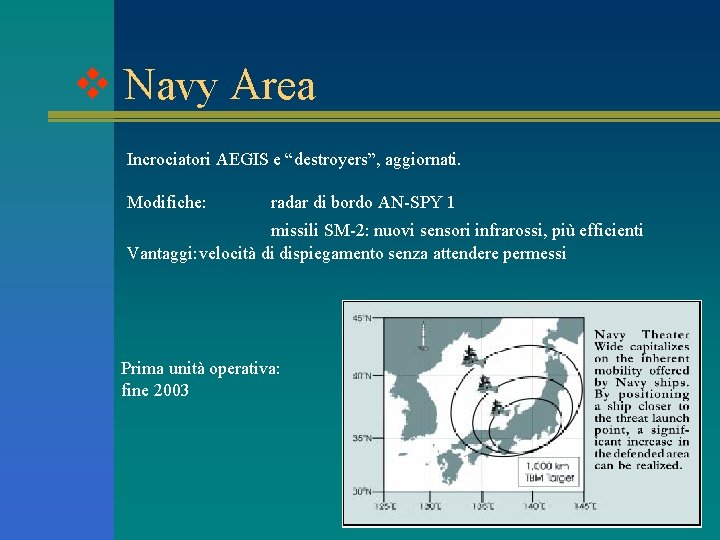 v Navy Area Incrociatori AEGIS e “destroyers”, aggiornati. Modifiche: radar di bordo AN-SPY 1