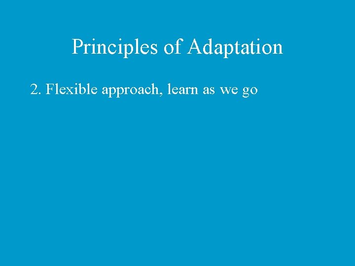 Principles of Adaptation 2. Flexible approach, learn as we go 
