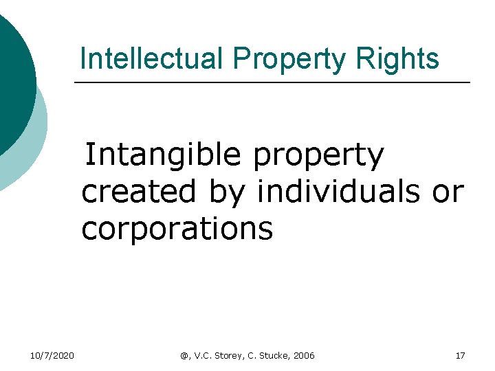 Intellectual Property Rights Intangible property created by individuals or corporations 10/7/2020 @, V. C.