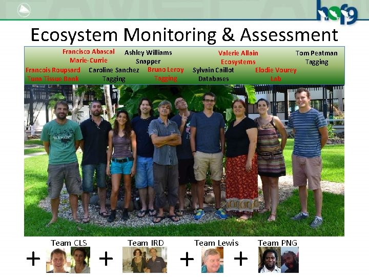 Ecosystem Monitoring & Assessment Francisco Abascal Ashley Williams Marie-Currie Snapper Francois Roupsard Caroline Sanchez