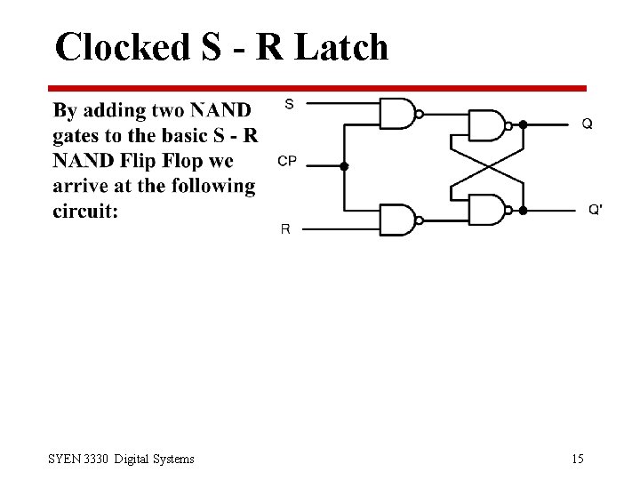 Clocked S - R Latch SYEN 3330 Digital Systems 15 