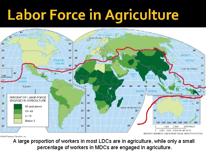 Labor Force in Agriculture A large proportion of workers in most LDCs are in