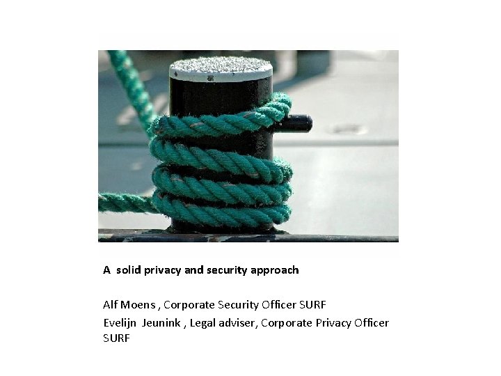 A solid privacy and security approach Alf Moens , Corporate Security Officer SURF Evelijn