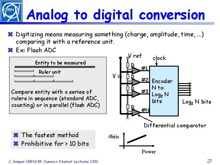 Analog to digital conversion z Digitizing means measuring something (charge, amplitude, time, . .