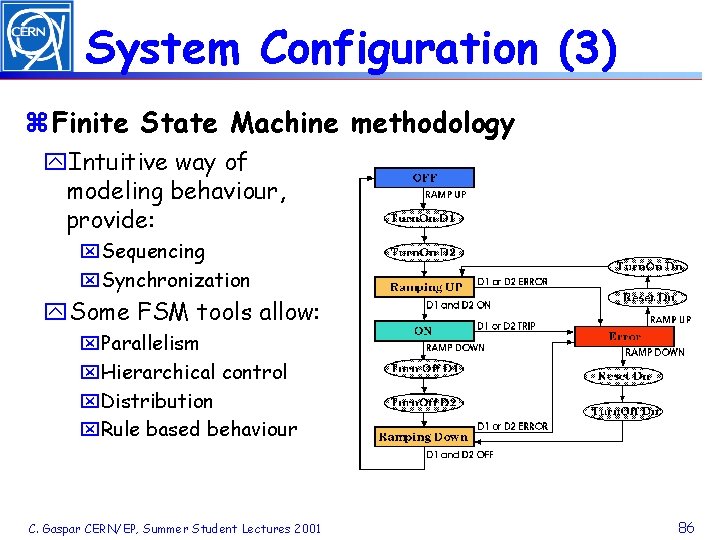 System Configuration (3) z Finite State Machine methodology y. Intuitive way of modeling behaviour,