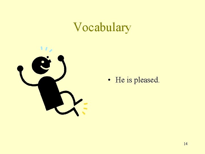 Vocabulary • He is pleased. 14 