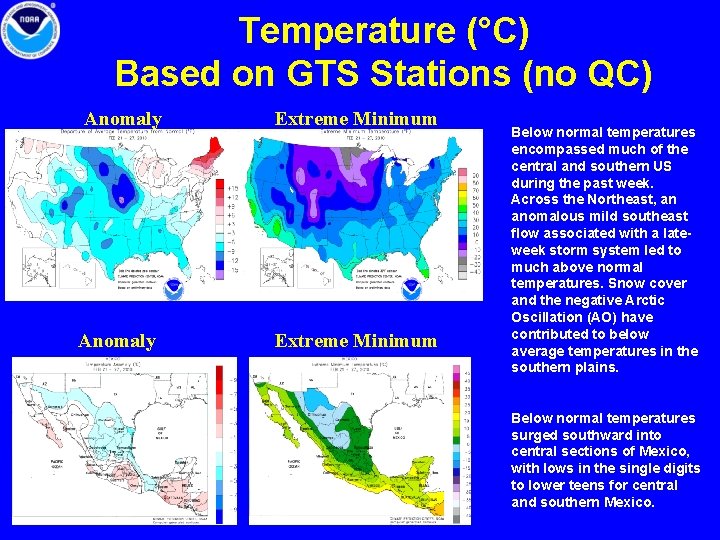 Temperature (°C) Based on GTS Stations (no QC) Anomaly Extreme Minimum Below normal temperatures