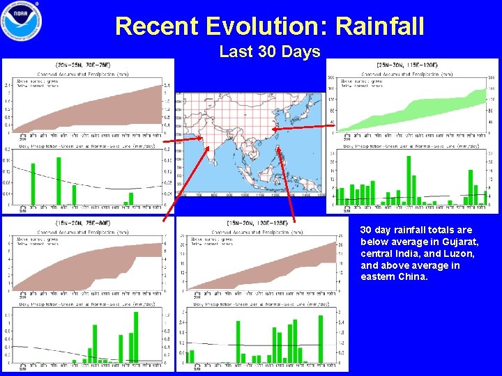 Recent Evolution: Rainfall Last 30 Days 30 day rainfall totals are below average in