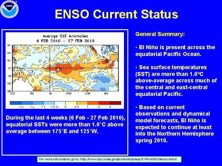 ENSO Current Status General Summary: • El Niño is present across the equatorial Pacific