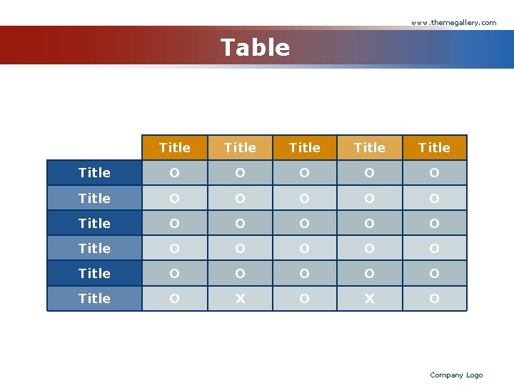 www. themegallery. com Table Title Title O O O O O Title O O