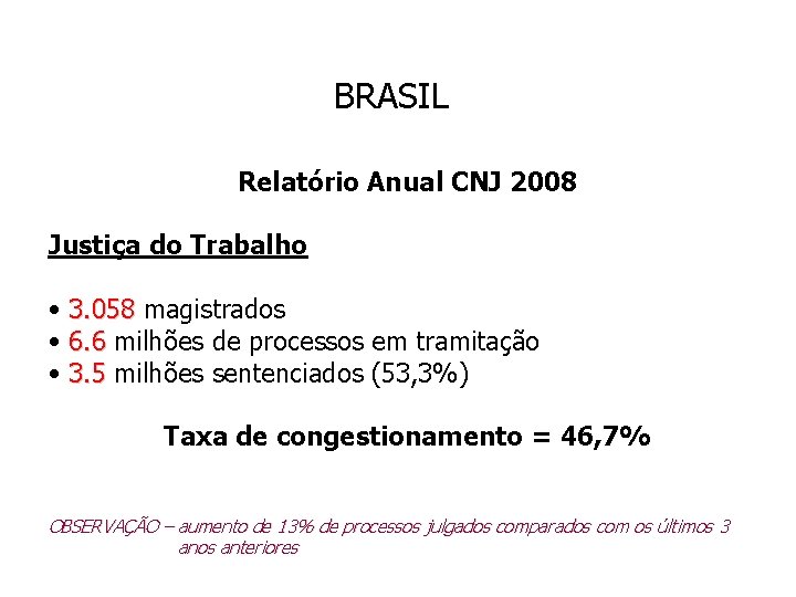 BRASIL Relatório Anual CNJ 2008 Justiça do Trabalho • 3. 058 magistrados 3. 058