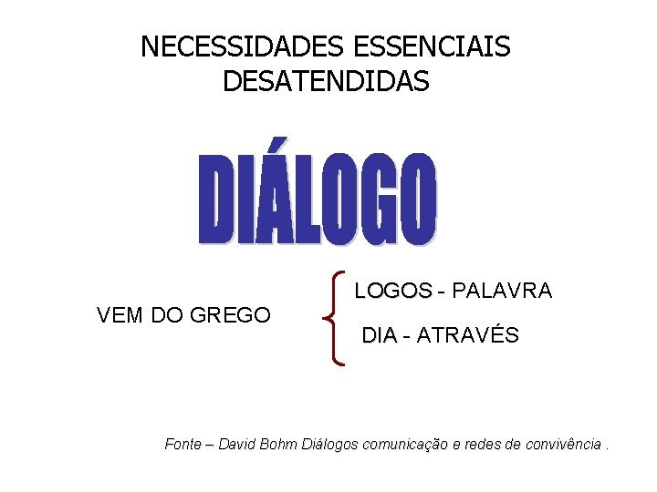 NECESSIDADES ESSENCIAIS DESATENDIDAS VEM DO GREGO LOGOS - PALAVRA DIA - ATRAVÉS Fonte –