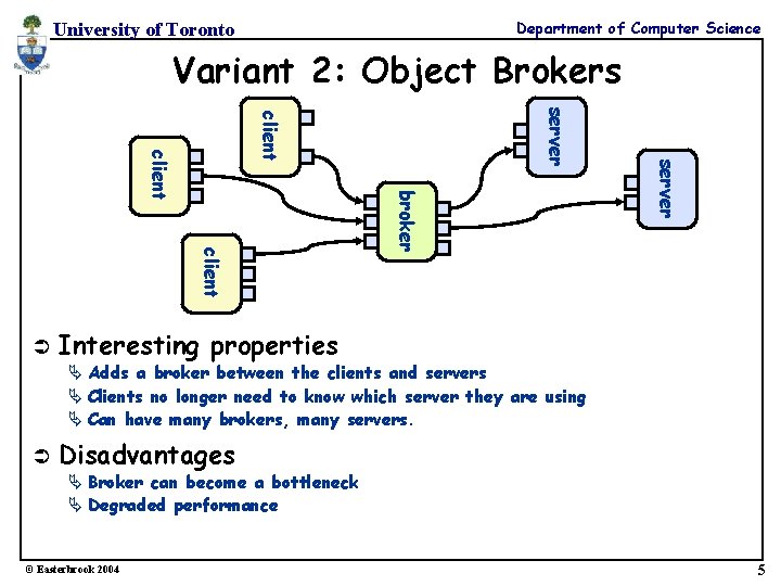 Department of Computer Science University of Toronto Variant 2: Object Brokers client broker server Department of Computer Science University of Toronto Variant 2: Object Brokers client broker server