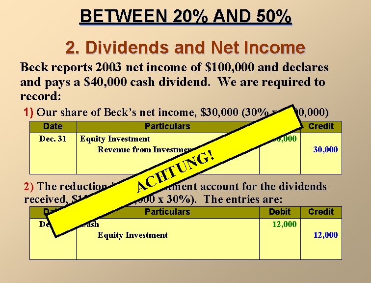 BETWEEN 20% AND 50% 2. Dividends and Net Income Beck reports 2003 net income