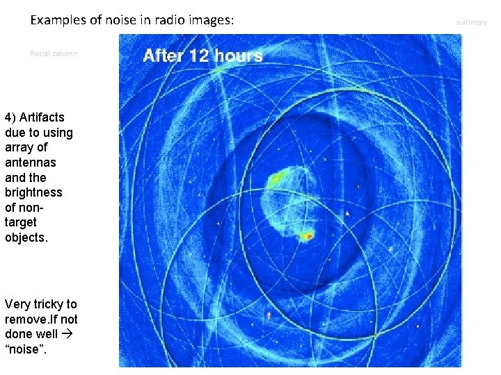 Examples of noise in radio images: Recall column 4) Artifacts due to using array