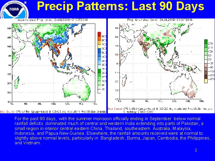 Precip Patterns: Last 90 Days For the past 90 days, with the summer monsoon