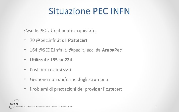 Situazione PEC INFN Caselle PEC attualmente acquistate: • 70 @pec. infn. it da Postecert