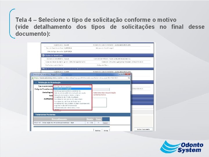 Tela 4 – Selecione o tipo de solicitação conforme o motivo (vide detalhamento dos