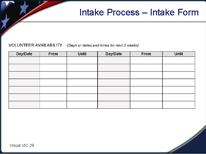 Intake Process – Intake Form Visual VIC. 29 1. 29 