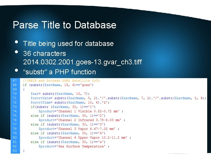 Parse Title to Database • • • Title being used for database 36 characters