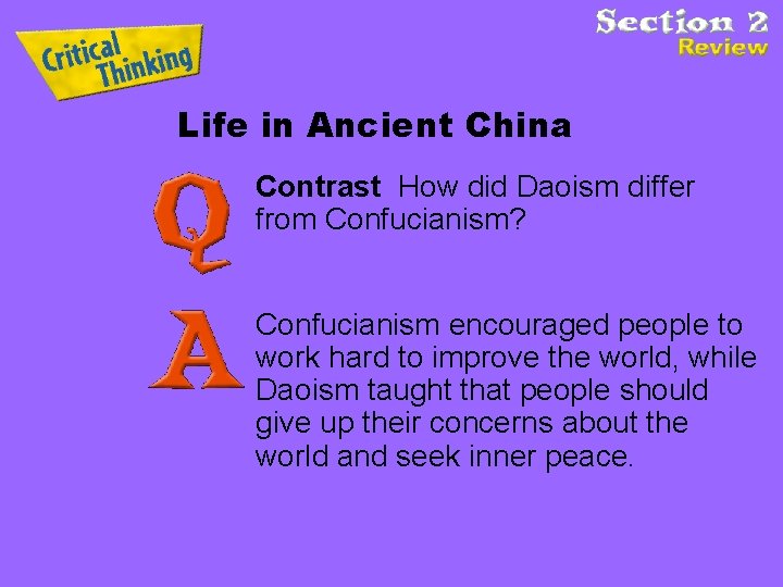 Life in Ancient China Contrast How did Daoism differ from Confucianism? Confucianism encouraged people Life in Ancient China Contrast How did Daoism differ from Confucianism? Confucianism encouraged people