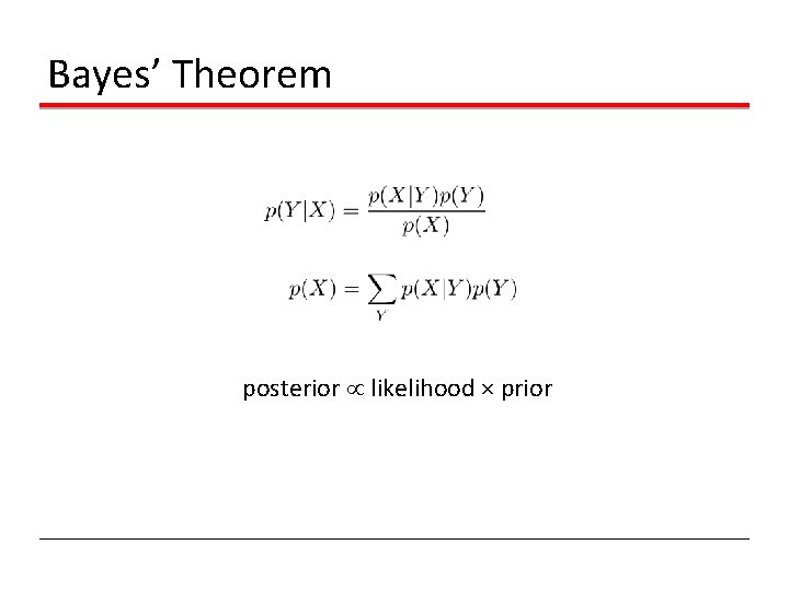 Bayes’ Theorem posterior likelihood × prior 