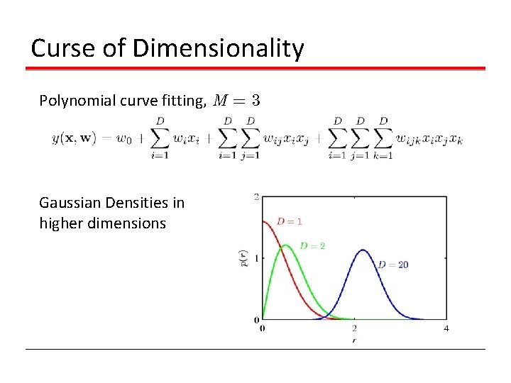 Curse of Dimensionality Polynomial curve fitting, M = 3 Gaussian Densities in higher dimensions