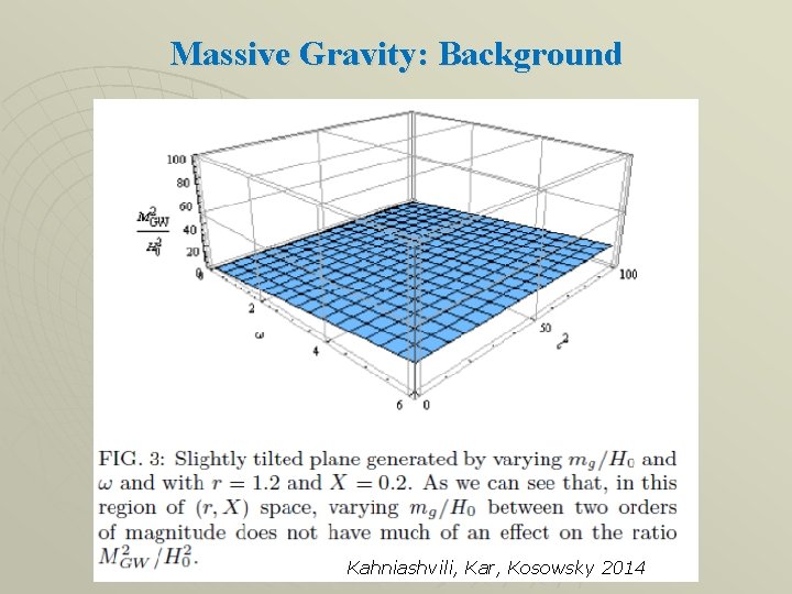 Massive Gravity: Background Kahniashvili, Kar, Kosowsky 2014 Massive Gravity: Background Kahniashvili, Kar, Kosowsky 2014