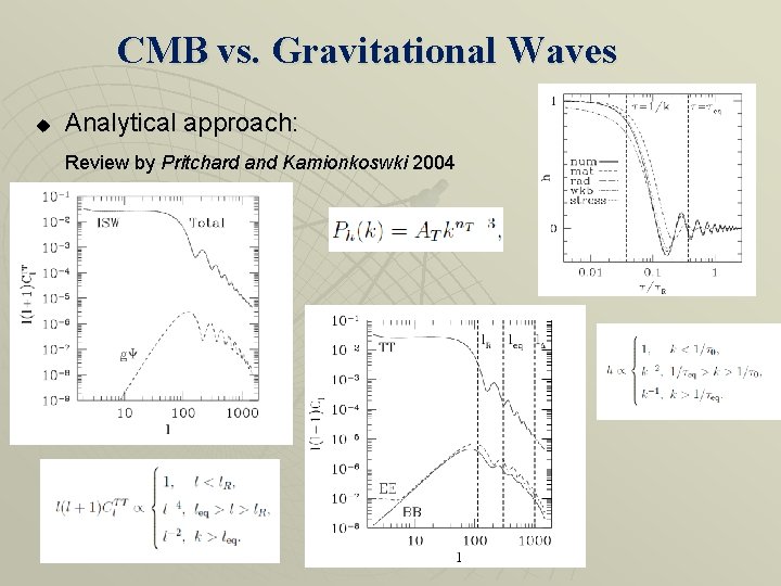 CMB vs. Gravitational Waves u Analytical approach: Review by Pritchard and Kamionkoswki 2004 CMB vs. Gravitational Waves u Analytical approach: Review by Pritchard and Kamionkoswki 2004