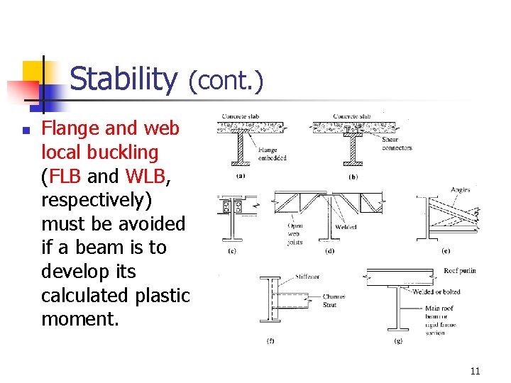 Stability (cont. ) n Flange and web local buckling (FLB and WLB, respectively) must