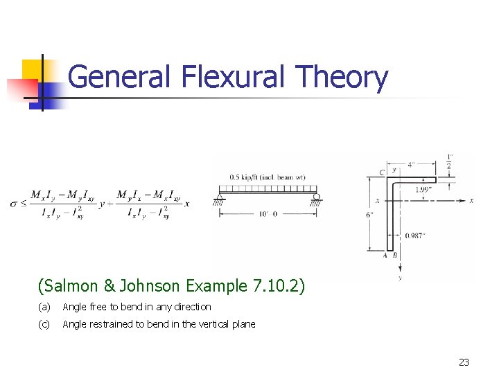 General Flexural Theory (Salmon & Johnson Example 7. 10. 2) (a) Angle free to