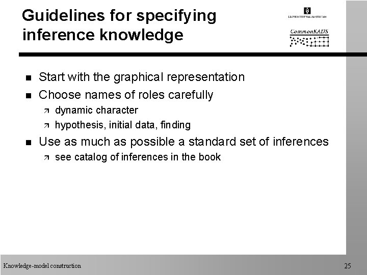Guidelines for specifying inference knowledge n n Start with the graphical representation Choose names Guidelines for specifying inference knowledge n n Start with the graphical representation Choose names