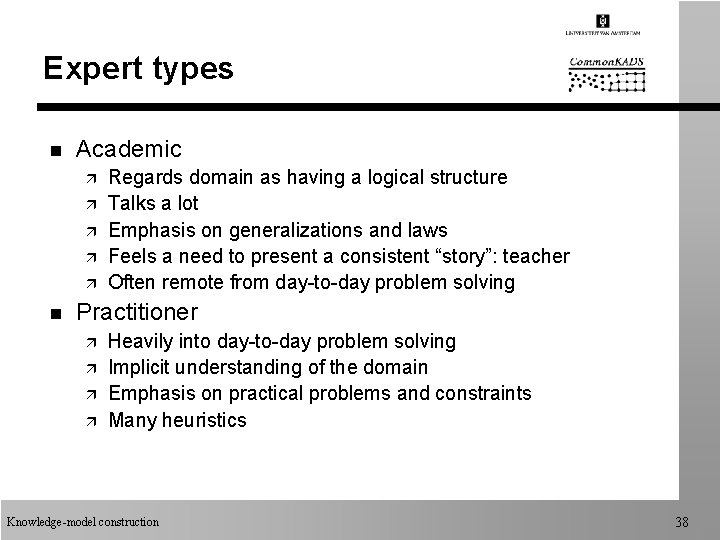 Expert types n Academic ä ä ä n Regards domain as having a logical Expert types n Academic ä ä ä n Regards domain as having a logical