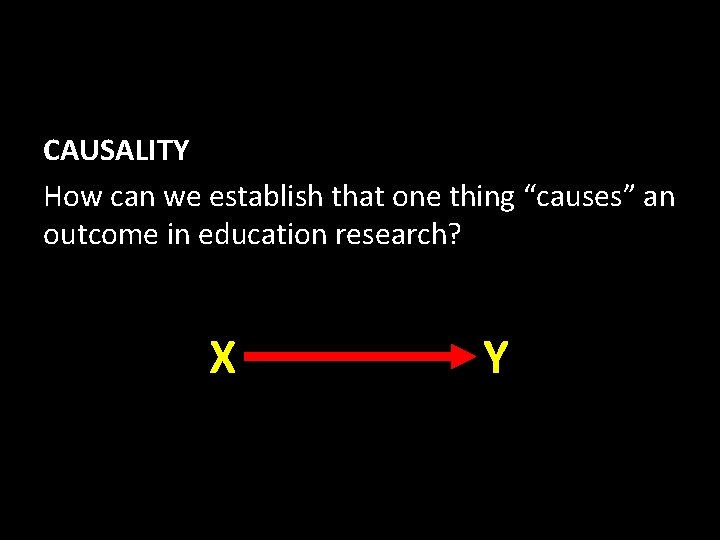 CAUSALITY How can we establish that one thing “causes” an outcome in education research?