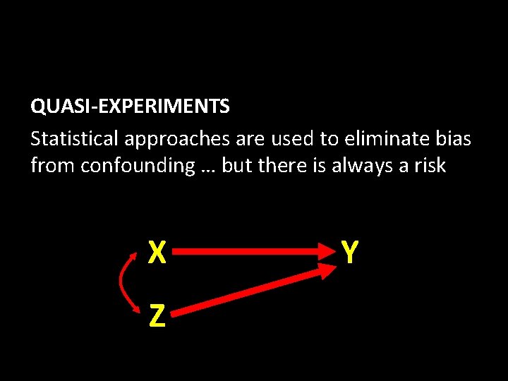 QUASI-EXPERIMENTS Statistical approaches are used to eliminate bias from confounding … but there is