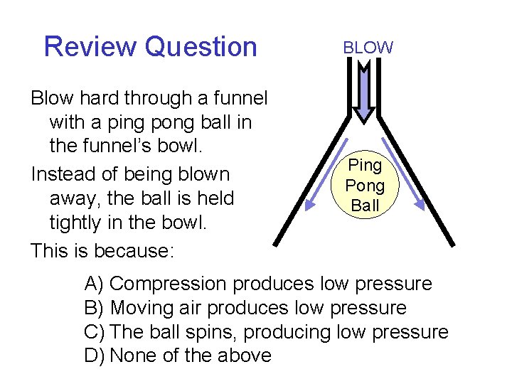 Review Question Blow hard through a funnel with a ping pong ball in the