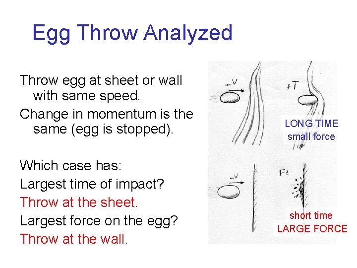 Egg Throw Analyzed Throw egg at sheet or wall with same speed. Change in