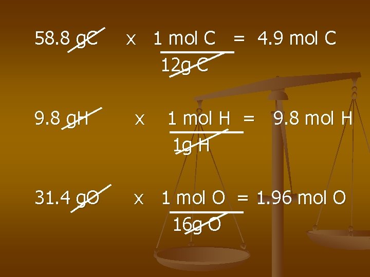58. 8 g. C x 1 mol C = 4. 9 mol C 12
