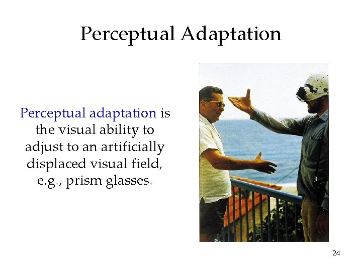 Perceptual Adaptation Perceptual adaptation is the visual ability to adjust to an artificially displaced