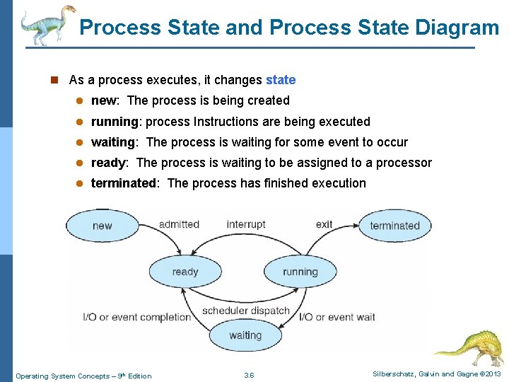 Process State and Process State Diagram n As a process executes, it changes state