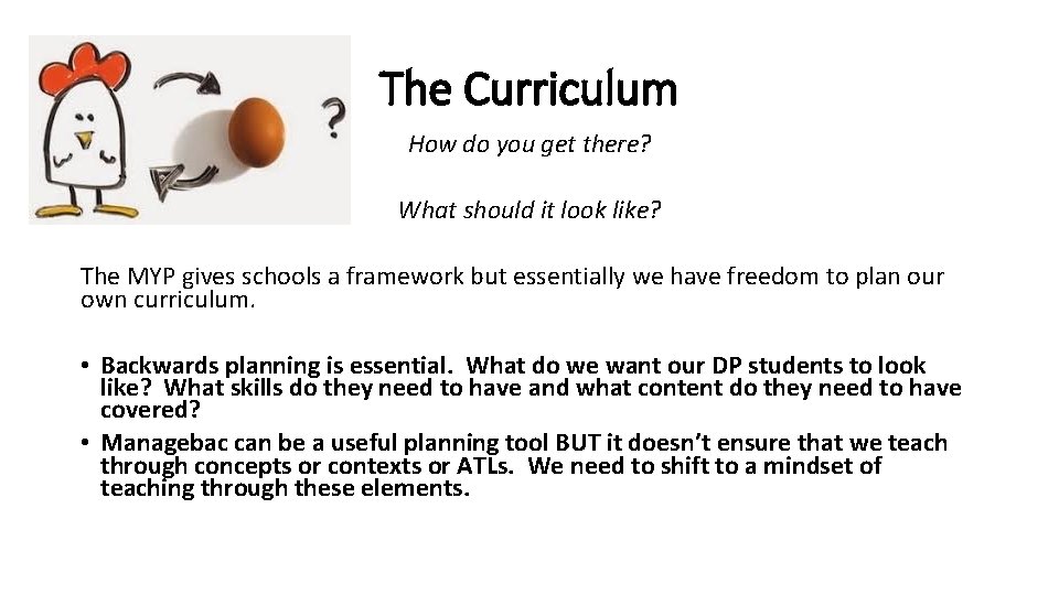 The Curriculum How do you get there? What should it look like? The MYP