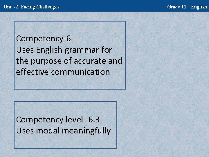 Unit -2 Facing Challenges Competency-6 Uses English grammar for the purpose of accurate and