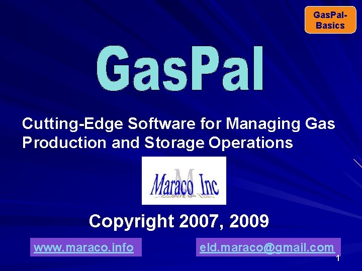 Gas. Pal. Basics Cutting-Edge Software for Managing Gas Production and Storage Operations Copyright 2007,