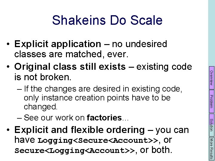 Shakeins Do Scale Solution More Results • Explicit and flexible ordering – you can