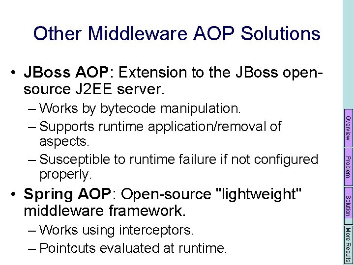 Other Middleware AOP Solutions • JBoss AOP: Extension to the JBoss opensource J 2