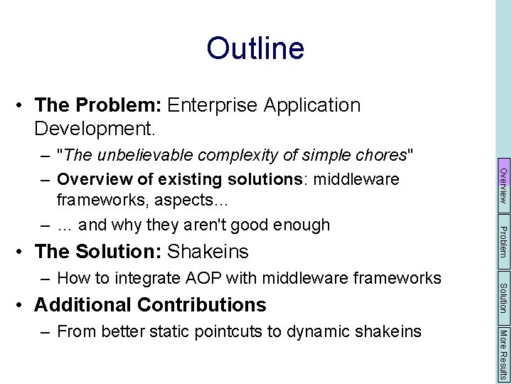 Outline • The Problem: Enterprise Application Development. • Additional Contributions More Results – From