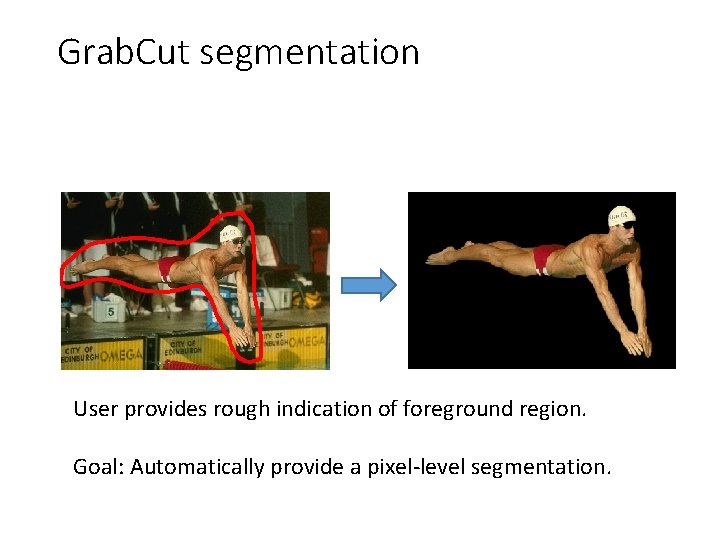 Grab. Cut segmentation User provides rough indication of foreground region. Goal: Automatically provide a